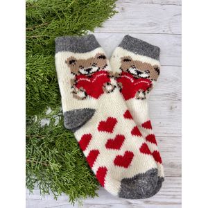 Шкарпетки жіночі з овечої шерсті Ведмедик з сердечком
