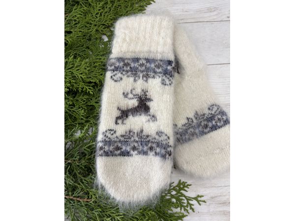 Рукавички з козячого пуху теплі зимові Олені