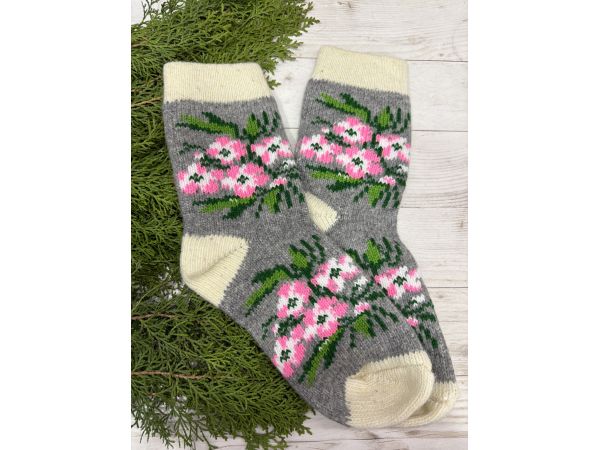 Шкарпетки жіночі з овечої шерсті Квіти