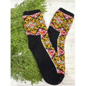 Жіночі теплі шкарпетки з овечої вовни з українським орнаментом