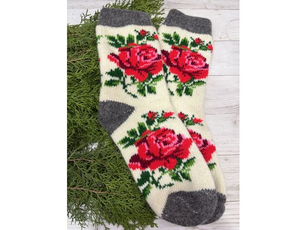 Жіночі теплі шкарпетки з овечої вовни Троянди