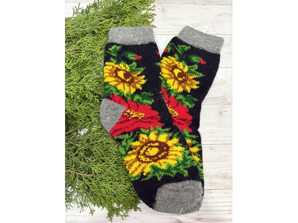 Жіночі теплі шкарпетки з овечої вовни Квіти