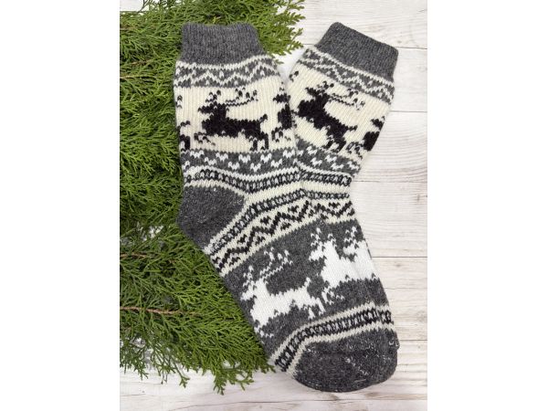 Жіночі теплі шкарпетки з овечої вовни Олені