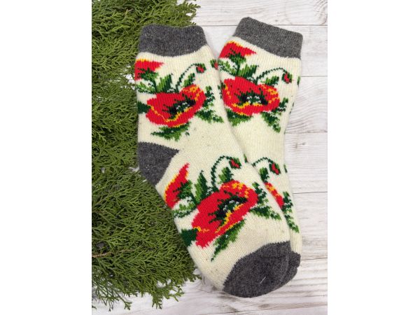 Жіночі теплі шкарпетки з овечої вовни Маки