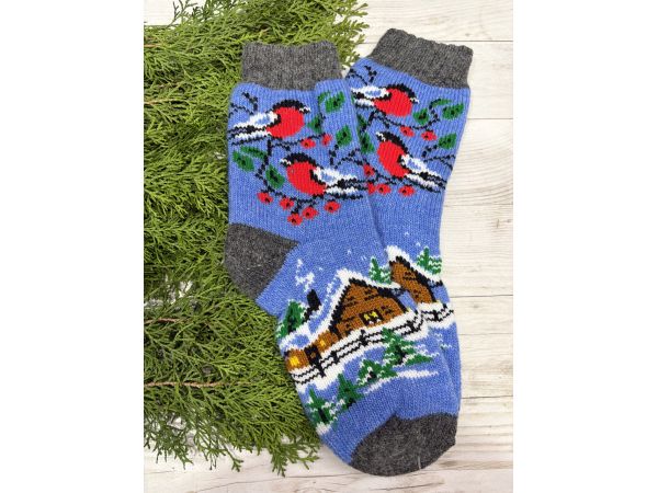Жіночі теплі шкарпетки з овечої вовни Снігурі Хатинка
