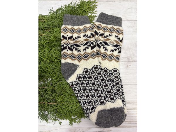 Жіночі теплі шкарпетки з овечої вовни Орнамент