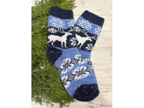 Жіночі теплі шкарпетки з овечої вовни Новорічні Олені