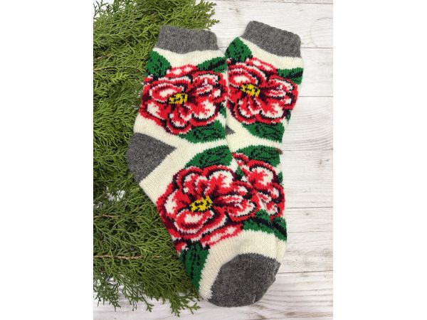 Жіночі теплі шкарпетки з овечої вовни Квіти