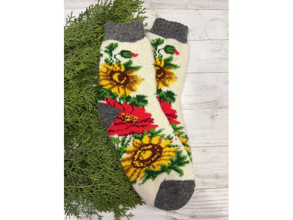 Жіночі теплі шкарпетки з овечої вовни Квіти