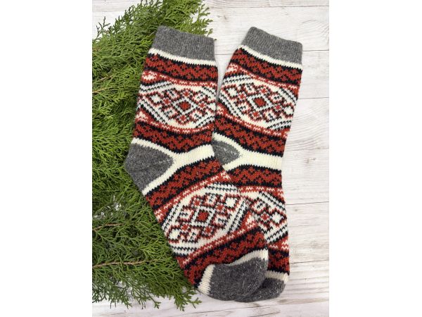 Жіночі теплі шкарпетки з овечої вовни Орнамент