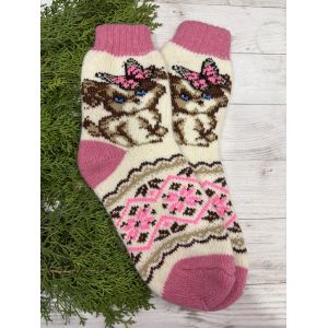 Жіночі теплі шкарпетки з овечої вовни Киця