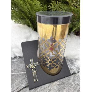 Лампадка на сонячній батареї золота металева з хрестом — LED