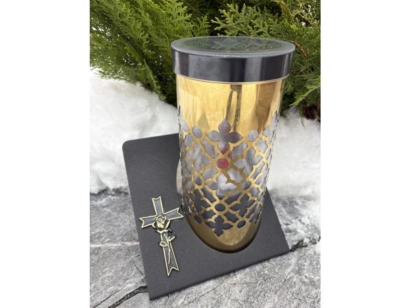 Лампадка на сонячній батареї золота металева з хрестом — LED