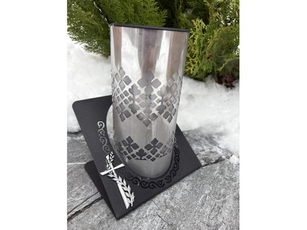 Лампадка на сонячній батареї чорна металева з хрестом — LED