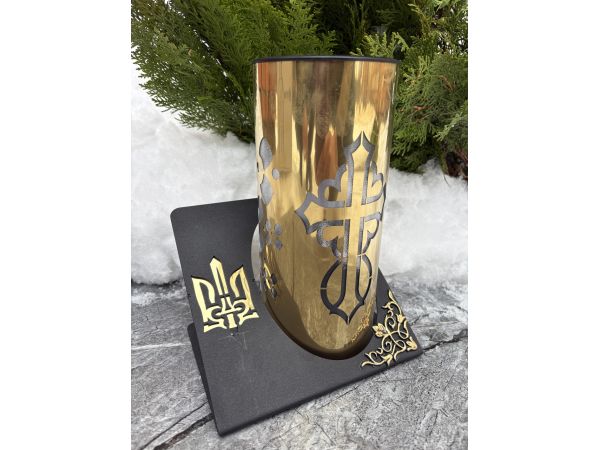 Лампадка на сонячній батареї золота металева з Тризубом — LED