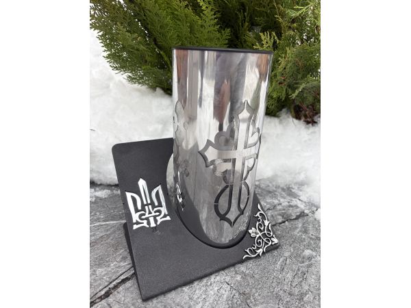 Лампадка на сонячній батареї срібна металева з Тризубом — LED