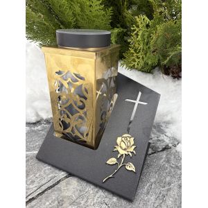 Лампадка на сонячній батареї золота металева з трояндою — LED