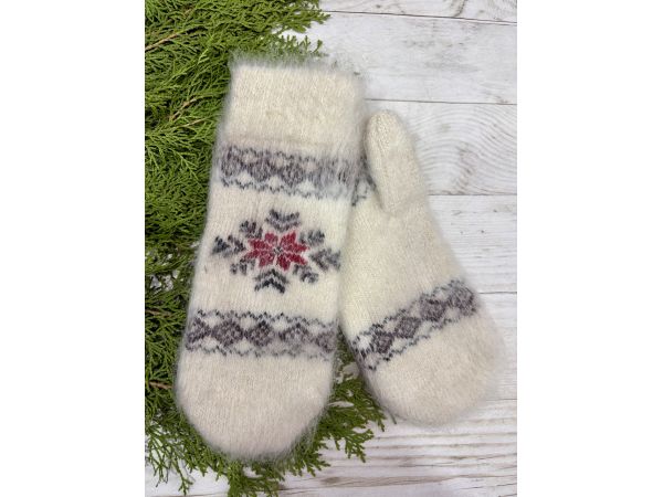 Рукавички з козячого пуху теплі зимові Орнамент