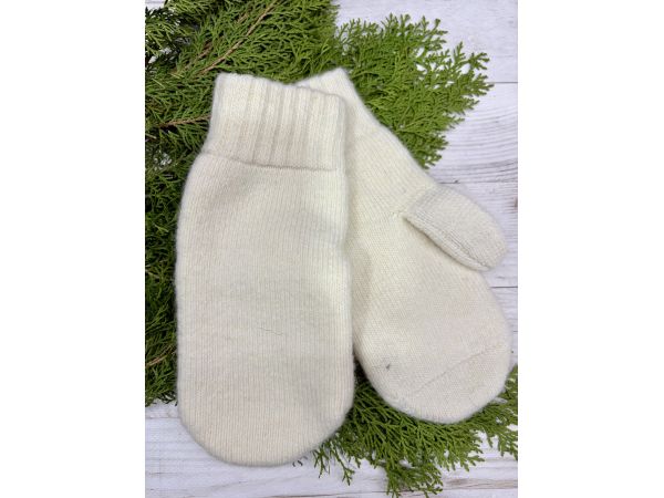 Рукавички з овечої вовни молочний колір