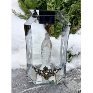 Лампадка скляно-металева на сонячній батареї з LED-світлом | Ритуальна лампада на кладовище з хрестом