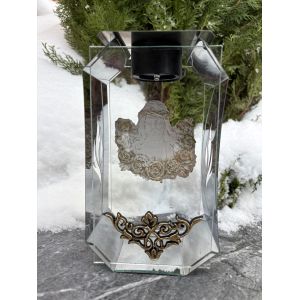 Лампадка скляно-металева на сонячній батареї з LED-світлом |  лампада на кладовище з образом Ісуса Христа