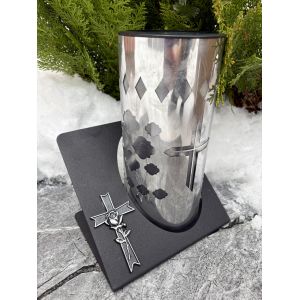 Лампадка на сонячній батареї чорна металева з хрестом — LED