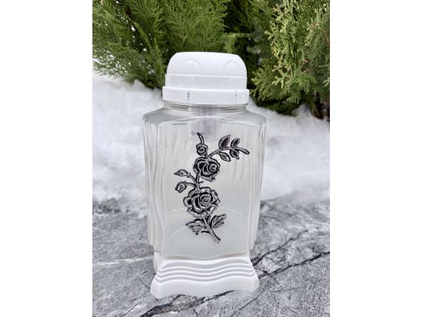 Лампадка на сонячній батареї біла скло з трояндою