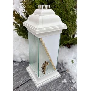 Лампадка у формі каплички з хрестом | 120 годин горіння | Лампадка біла скло з хрестом із запаскою