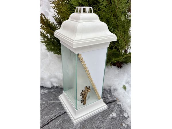 Лампадка у формі каплички з хрестом | 120 годин горіння | Лампадка біла скло з хрестом із запаскою