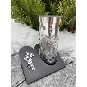 Лампадка на сонячній батареї чорна металева з хрестом — LED