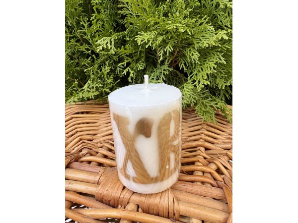 Великодня декоративна свічка циліндрична мармурова, свічка на Великдень для кошика та декору столу 7 см