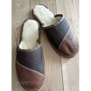 Чоловічі зимові капці з овчиною шкіряні теплі домашні тапочки 41