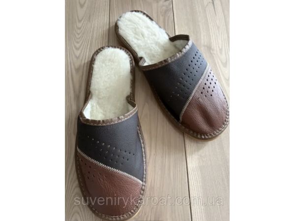 Чоловічі зимові капці з овчиною шкіряні теплі домашні тапочки 41