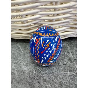 Яйце дерев'яне ПИСАНКА ручний розпис, яйця на Великдень прикраса в кошик, писанка деревʼяна синій колір
