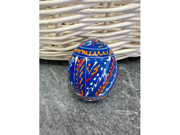 Яйце дерев'яне ПИСАНКА ручний розпис, яйця на Великдень прикраса в кошик, писанка деревʼяна синій колір