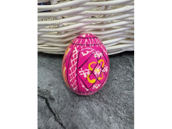 Яйце дерев'яне ПИСАНКА ручний розпис, яйця на Великдень прикраса в кошик, писанка деревʼяна рожевий колір