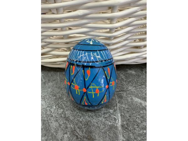 Яйце дерев'яне ПИСАНКА ручний розпис, яйця на Великдень прикраса в кошик, писанка деревʼяна блакитний колір