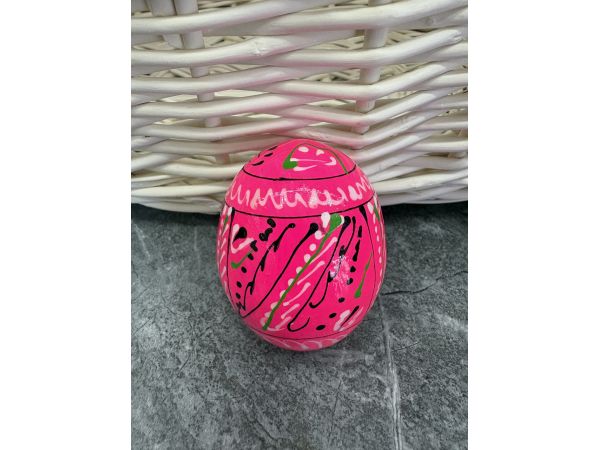 Яйце дерев'яне ПИСАНКА ручний розпис, яйця на Великдень прикраса в кошик, писанка деревʼяна рожевий  колір