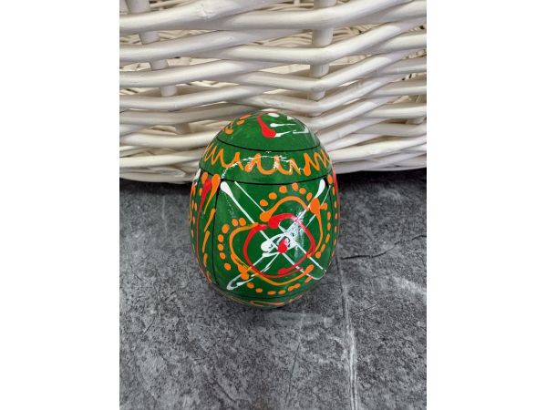 Яйце дерев'яне ПИСАНКА ручний розпис, яйця на Великдень прикраса в кошик, писанка деревʼяна зелений колір