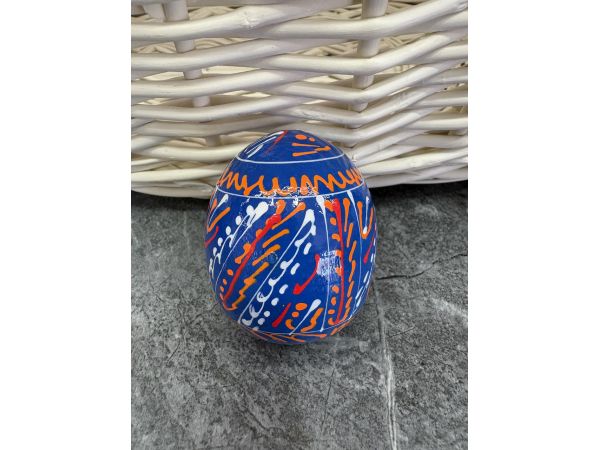 Яйце дерев'яне ПИСАНКА ручний розпис, яйця на Великдень прикраса в кошик, писанка деревʼяна синій колір