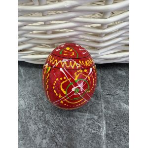 Яйце дерев'яне ПИСАНКА ручний розпис, яйця на Великдень прикраса в кошик, писанка деревʼяна червоний колір