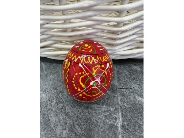 Яйце дерев'яне ПИСАНКА ручний розпис, яйця на Великдень прикраса в кошик, писанка деревʼяна червоний колір