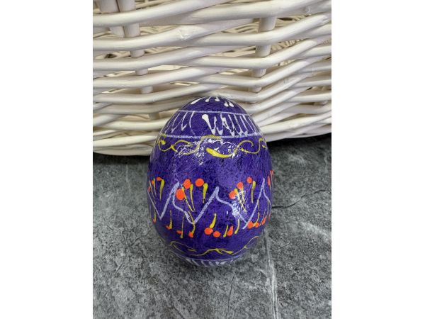 Яйце дерев'яне ПИСАНКА ручний розпис, яйця на Великдень прикраса в кошик, писанка деревʼяна фіолетовий колір