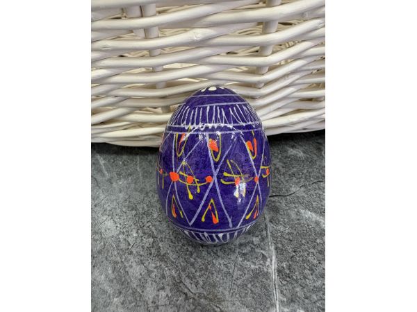 Яйце дерев'яне ПИСАНКА ручний розпис, яйця на Великдень прикраса в кошик, писанка деревʼяна фіолетовий колір