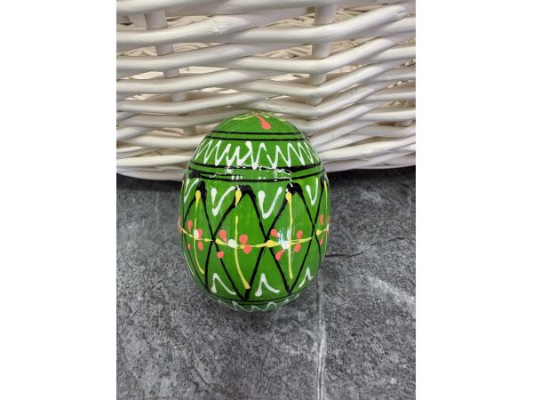 Яйце дерев'яне ПИСАНКА ручний розпис, яйця на Великдень прикраса в кошик, писанка деревʼяна зелений колір