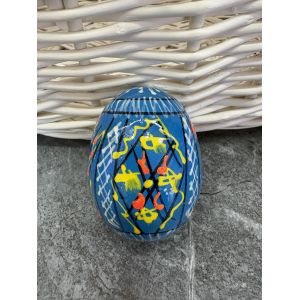 Яйце дерев'яне ПИСАНКА ручний розпис, яйця на Великдень прикраса в кошик, писанка деревʼяна блакитний колір