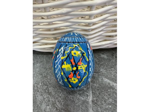 Яйце дерев'яне ПИСАНКА ручний розпис, яйця на Великдень прикраса в кошик, писанка деревʼяна блакитний колір