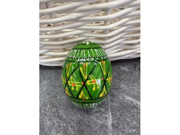Яйце дерев'яне ПИСАНКА ручний розпис, яйця на Великдень прикраса в кошик, писанка деревʼяна зелений колір