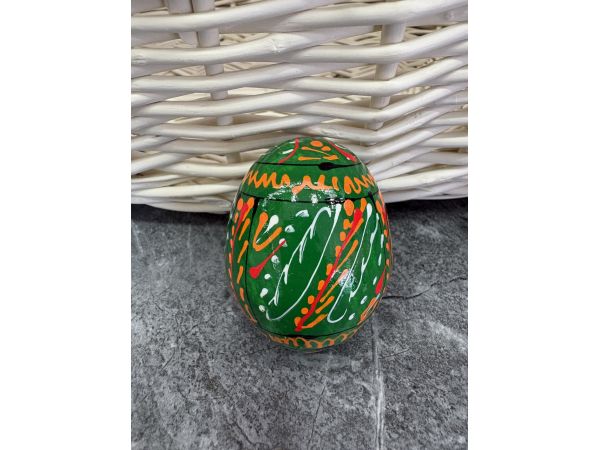 Яйце дерев'яне ПИСАНКА ручний розпис, яйця на Великдень прикраса в кошик, писанка деревʼяна зелений колір