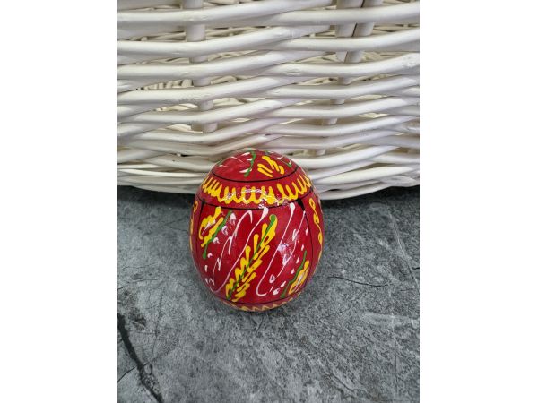 Яйце дерев'яне ПИСАНКА ручний розпис, яйця на Великдень прикраса в кошик, писанка деревʼяна червоний колір